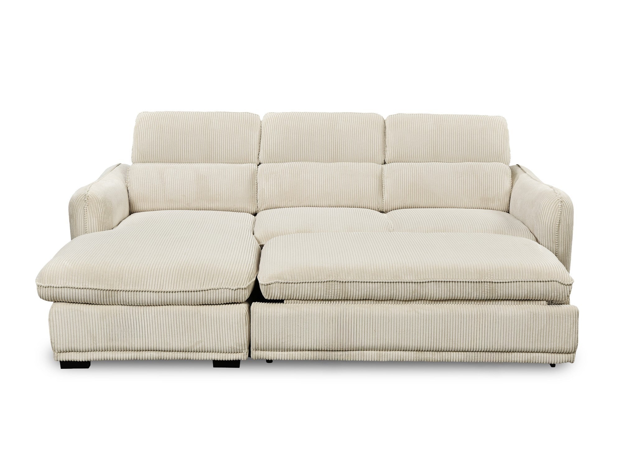 Canapé d'angle gauche convertible avec coffre en velours côtelé épais beige PETUNIA - Angle gauche