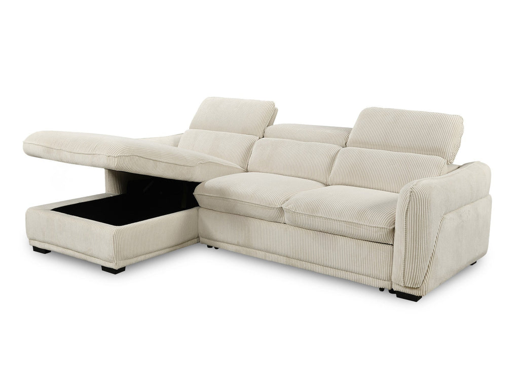 Canapé d'angle gauche convertible avec coffre en velours côtelé épais beige PETUNIA - Angle gauche