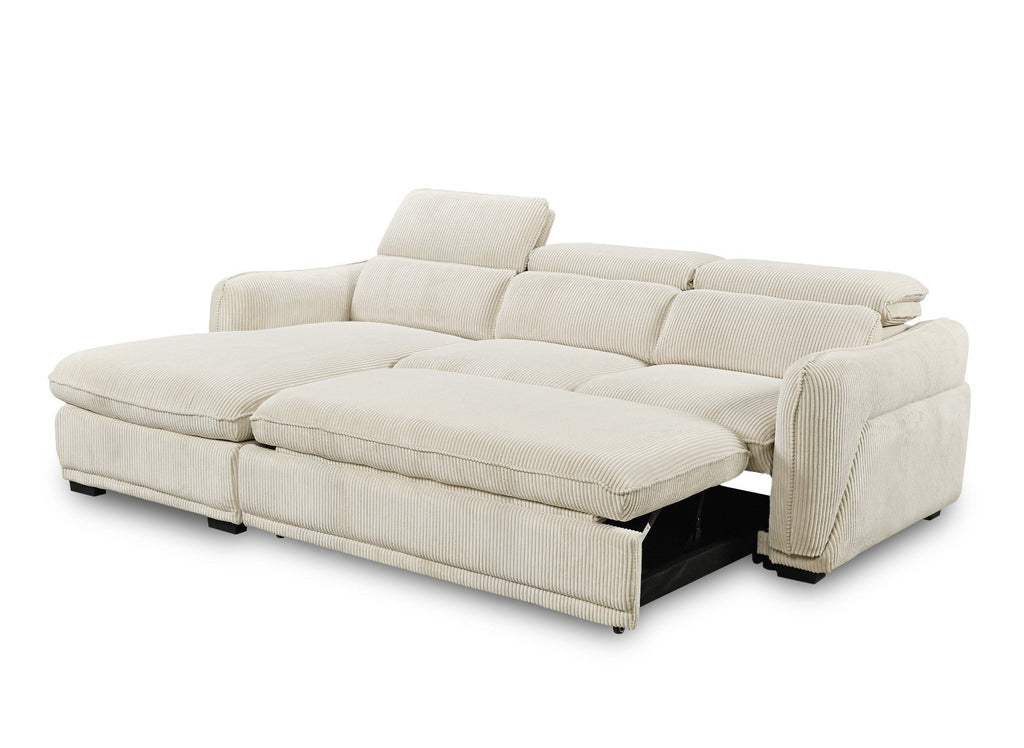 Canapé d'angle gauche convertible avec coffre en velours côtelé épais beige PETUNIA - Angle gauche