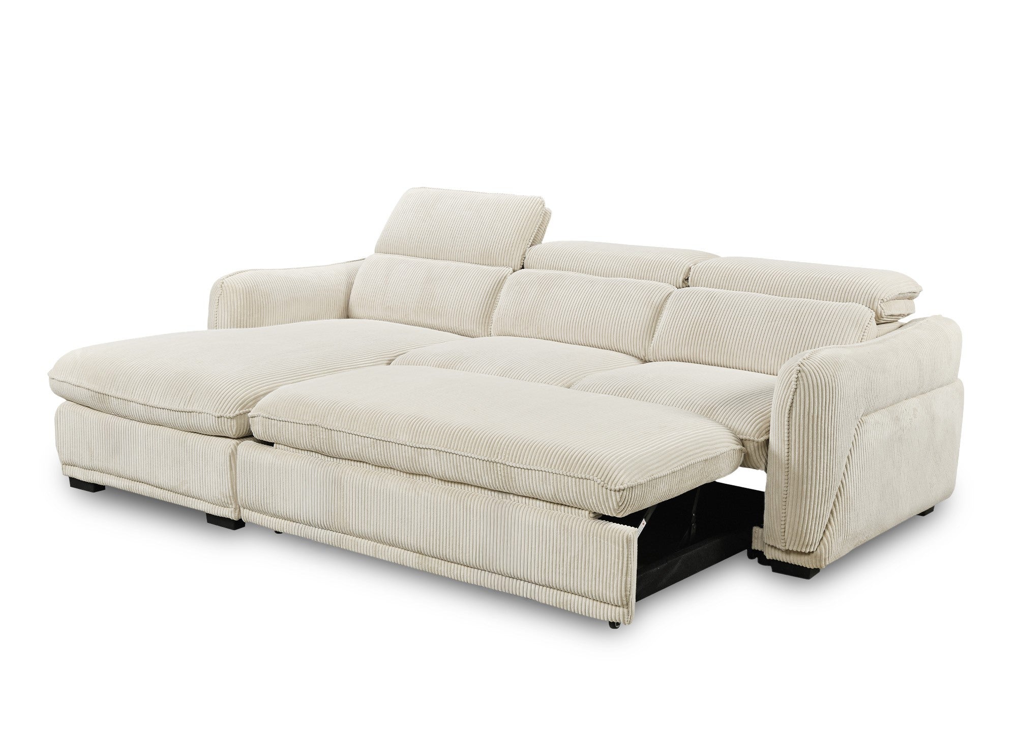 Canapé d'angle gauche convertible avec coffre en velours côtelé épais beige PETUNIA - Angle gauche