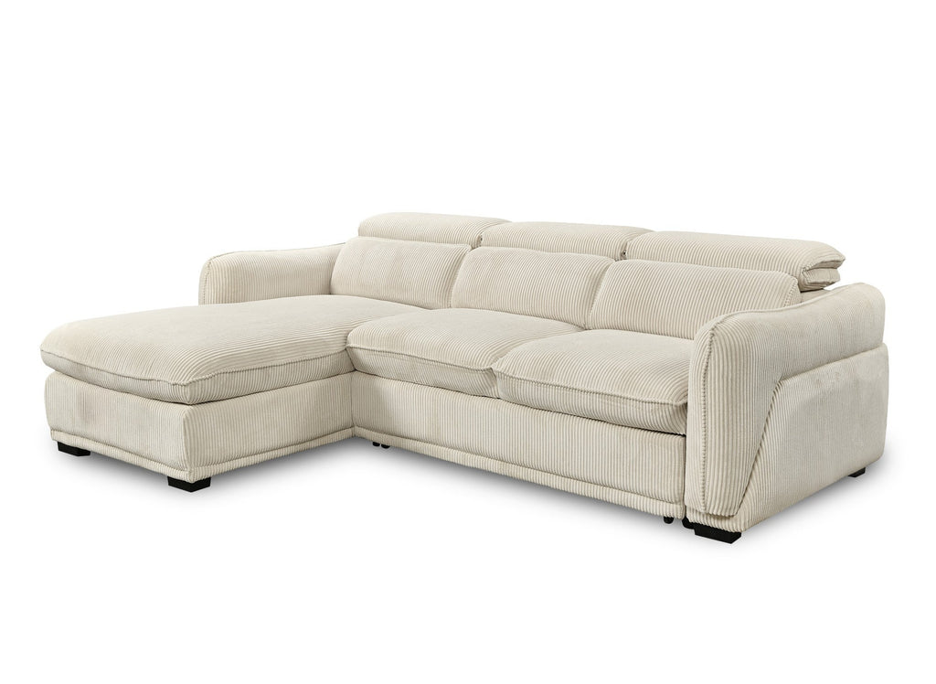Canapé d'angle gauche convertible avec coffre en velours côtelé épais beige PETUNIA - Angle gauche