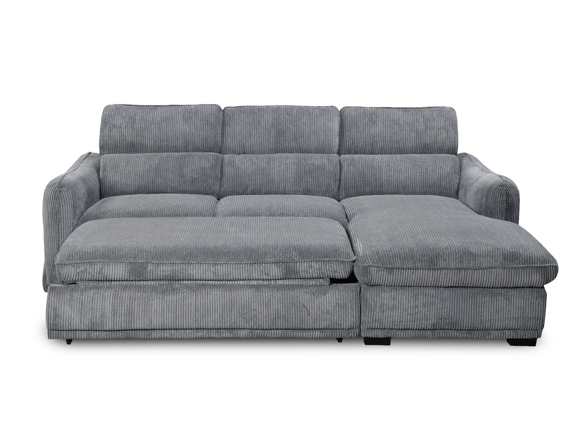 Canapé d'angle convertible avec coffre en velours côtelé épais gris PETUNIA - Angle droit