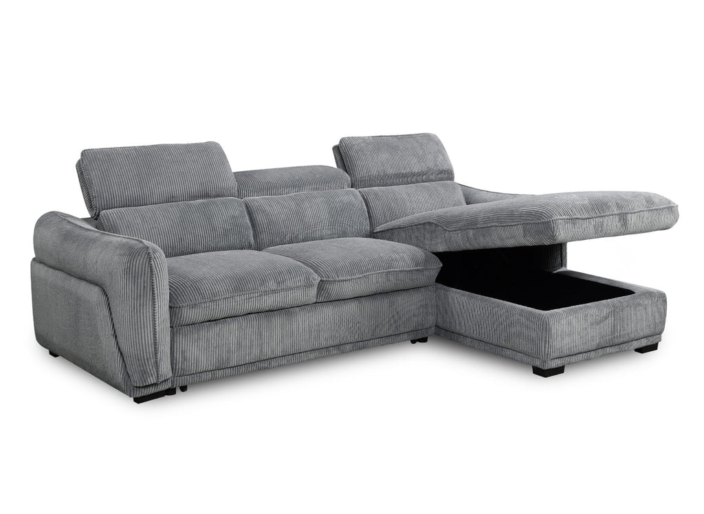 Canapé d'angle convertible avec coffre en velours côtelé épais gris PETUNIA - Angle droit