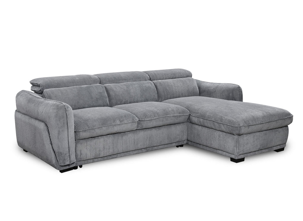 Canapé d'angle convertible avec coffre en velours côtelé épais gris PETUNIA - Angle droit