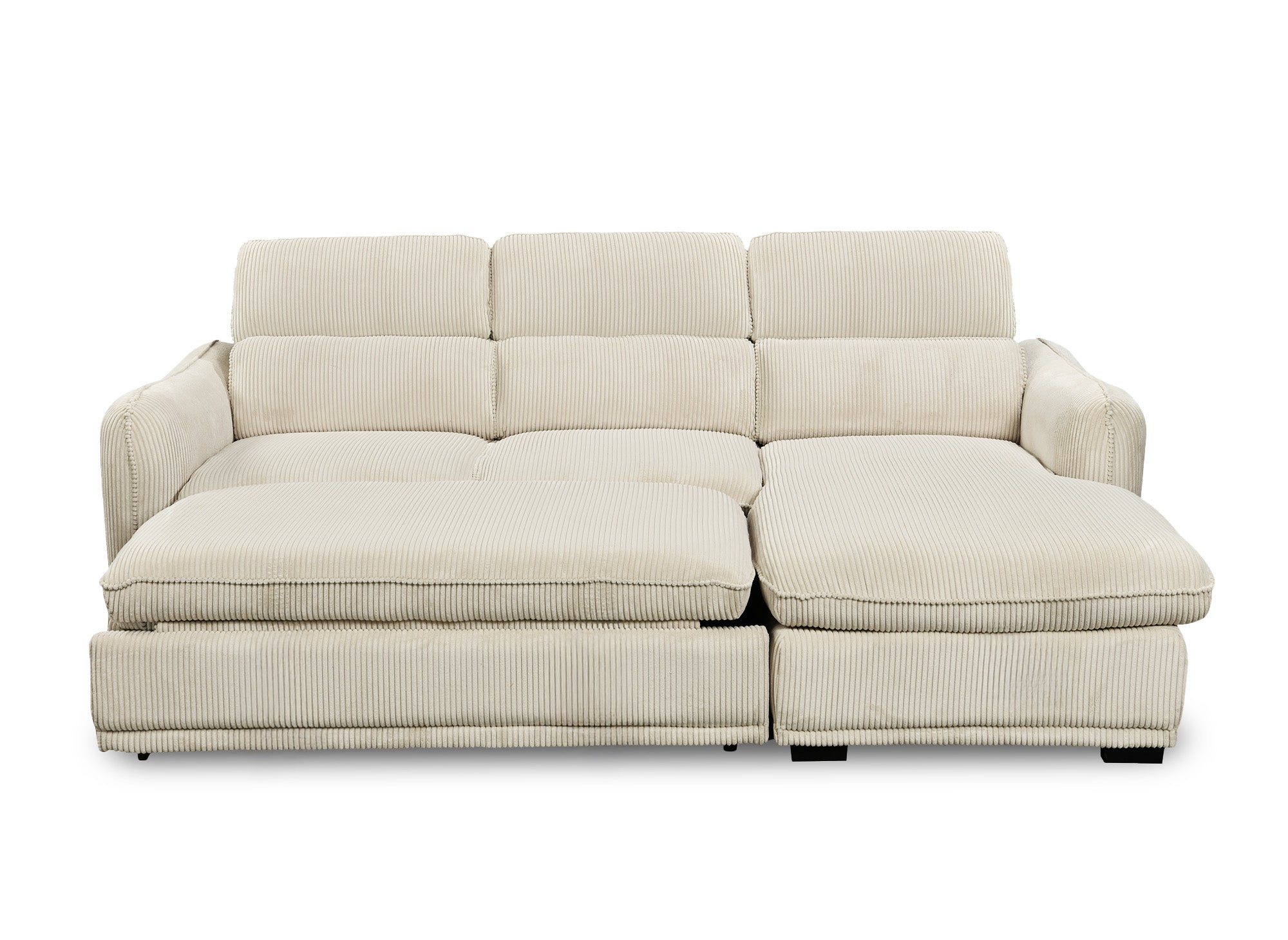 Canapé d'angle convertible avec coffre en velours côtelé épais beige PETUNIA - Angle droit