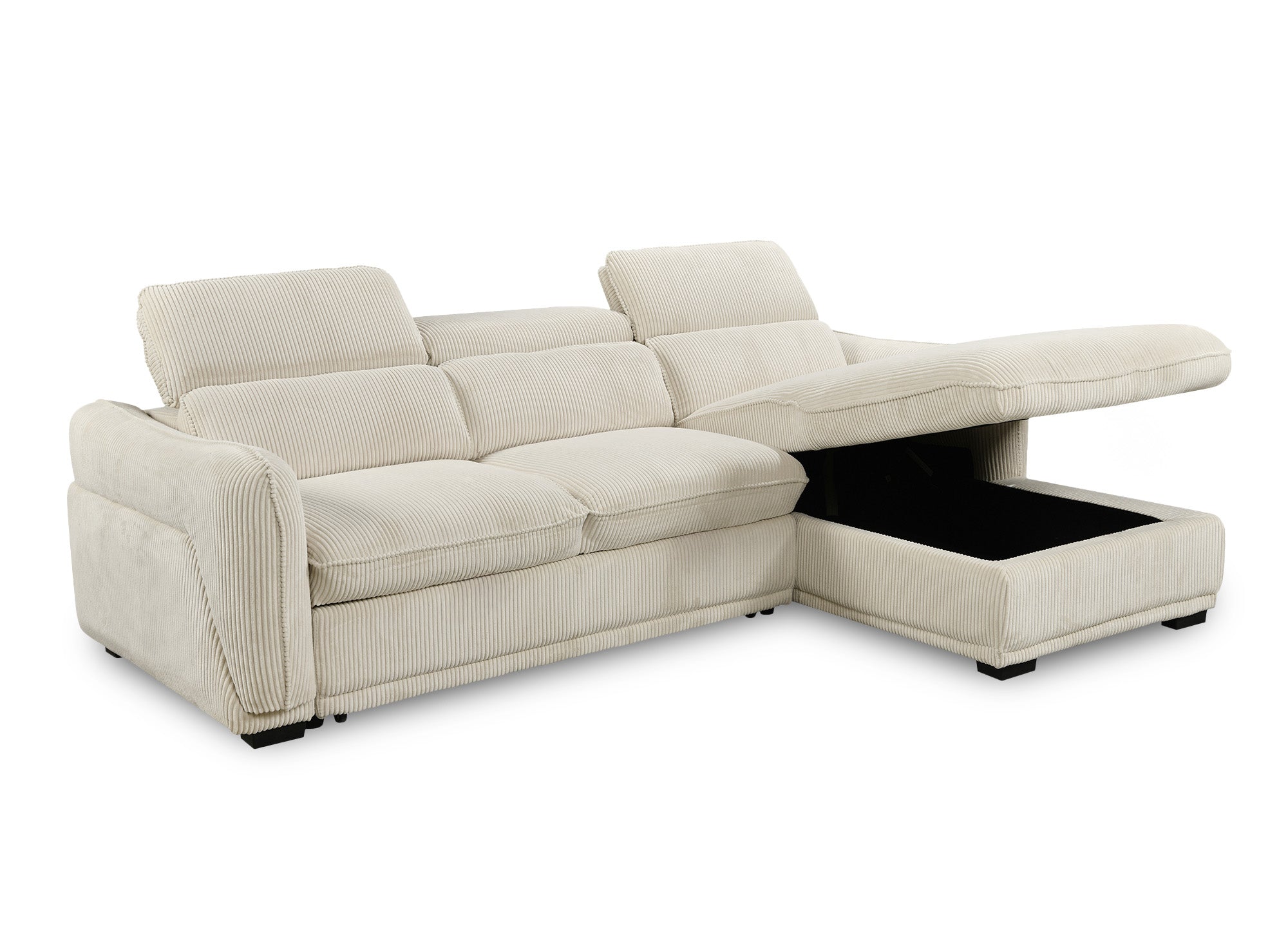 Canapé d'angle convertible avec coffre en velours côtelé épais beige PETUNIA - Angle droit