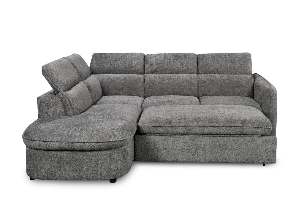 Canapé d'angle convertible avec coffre de rangement en tissu bouclette gris BAYA - angle gauche