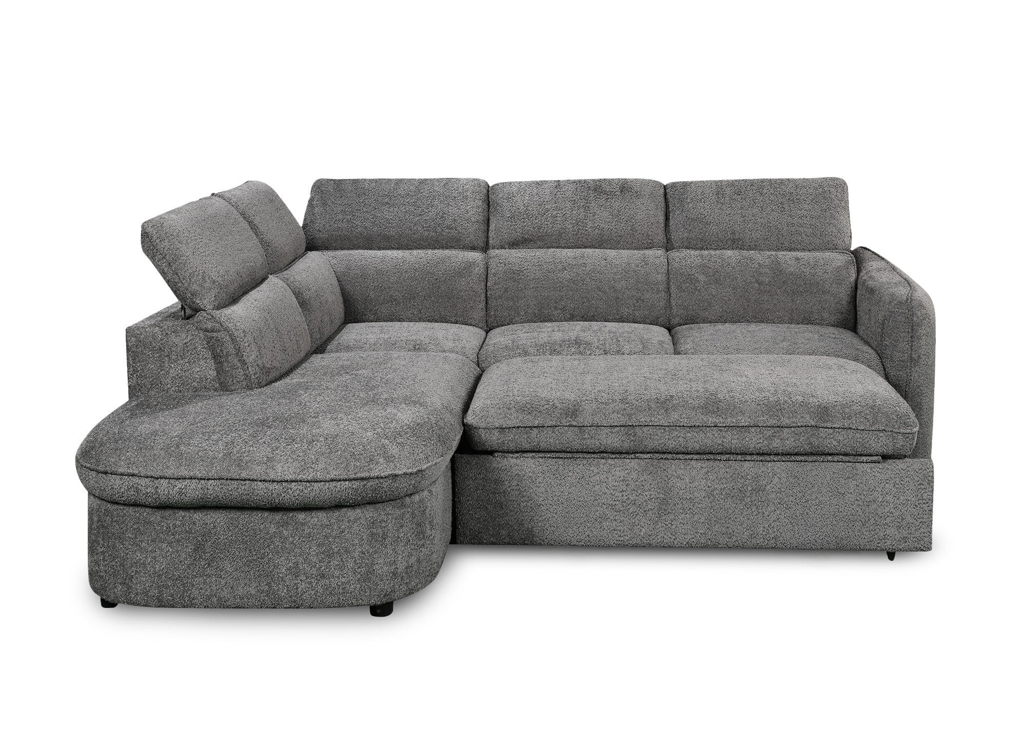 Canapé d'angle convertible avec coffre de rangement en tissu bouclette gris BAYA - angle gauche