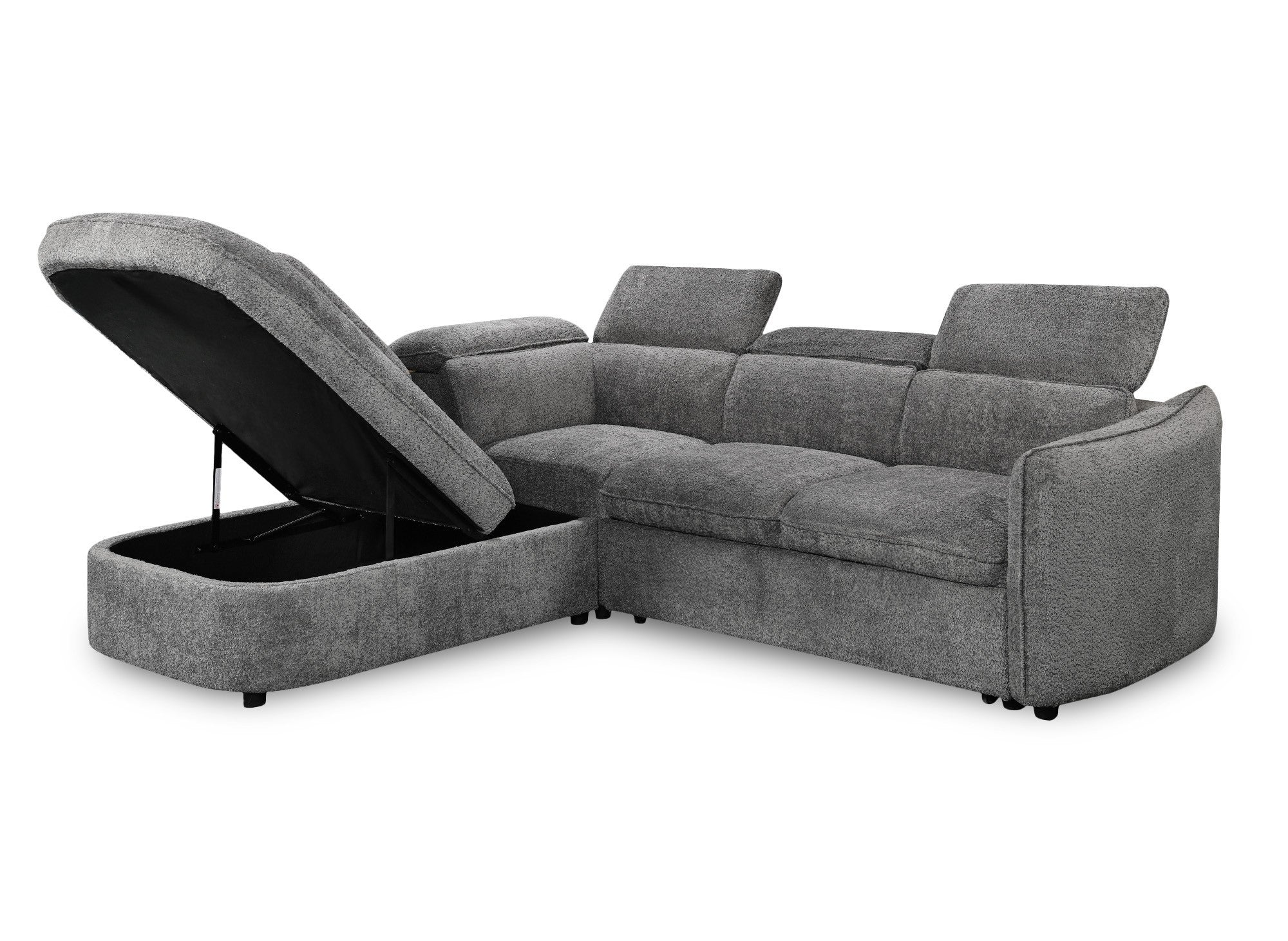 Canapé d'angle convertible avec coffre de rangement en tissu bouclette gris BAYA - angle gauche