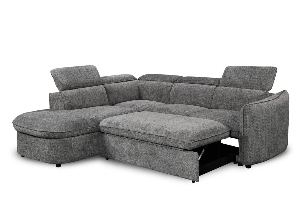 Canapé d'angle convertible avec coffre de rangement en tissu bouclette gris BAYA - angle gauche