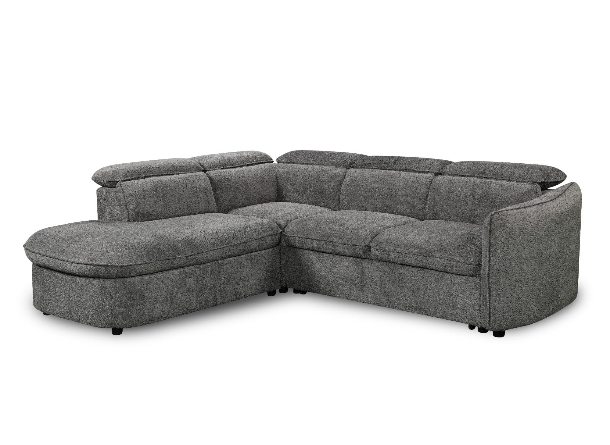 Canapé d'angle convertible avec coffre de rangement en tissu bouclette gris BAYA - angle gauche