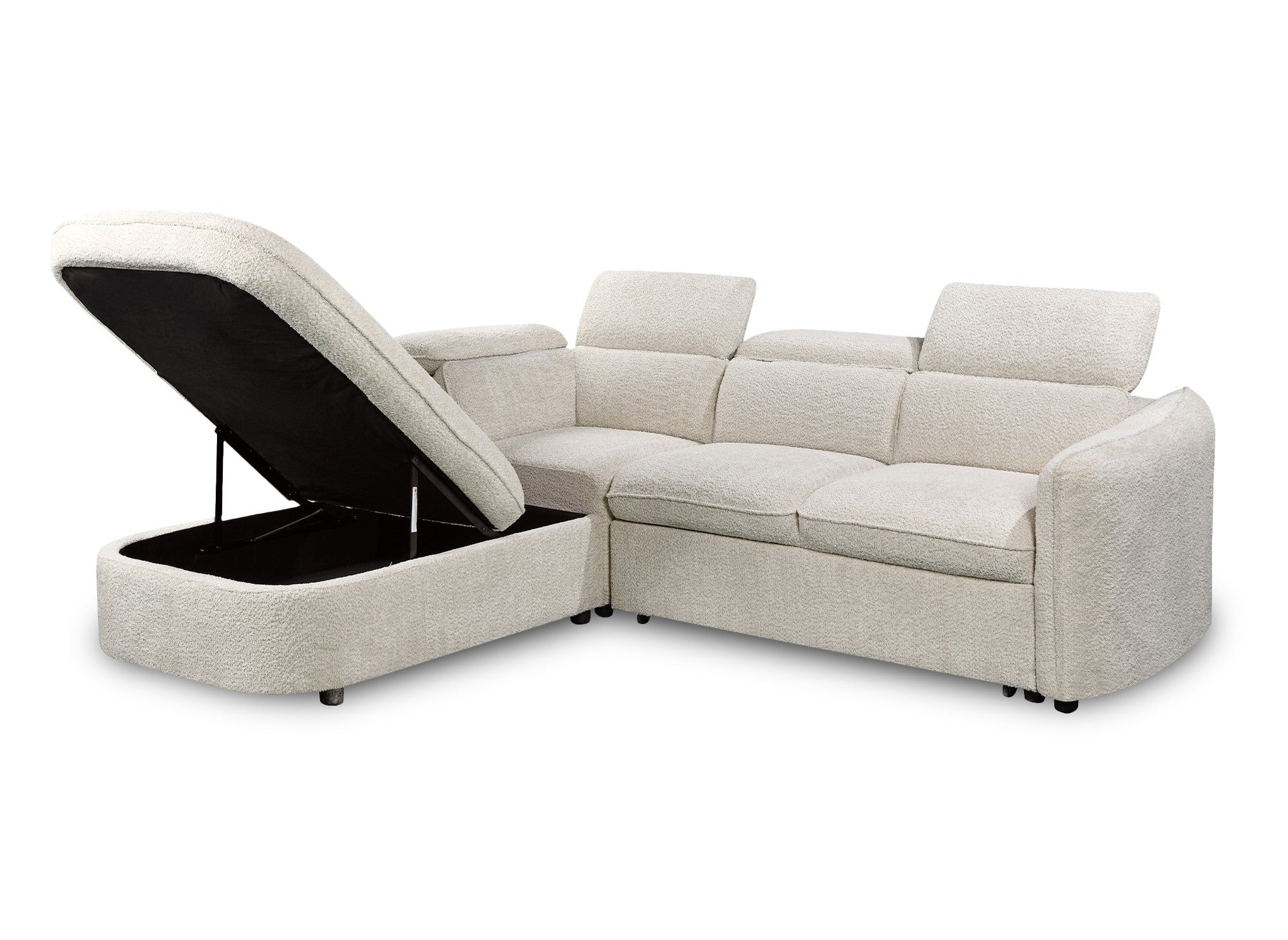 Canapé d'angle convertible avec coffre de rangement en tissu bouclette écru BAYA - angle gauche