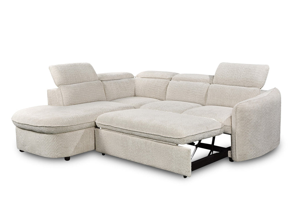 Canapé d'angle convertible avec coffre de rangement en tissu bouclette écru BAYA - angle gauche