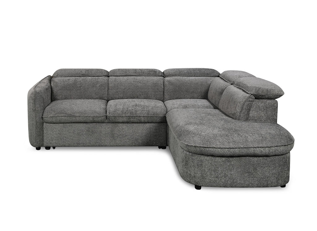 Canapé d'angle convertible avec coffre de rangement en tissu bouclette gris BAYA - angle droit