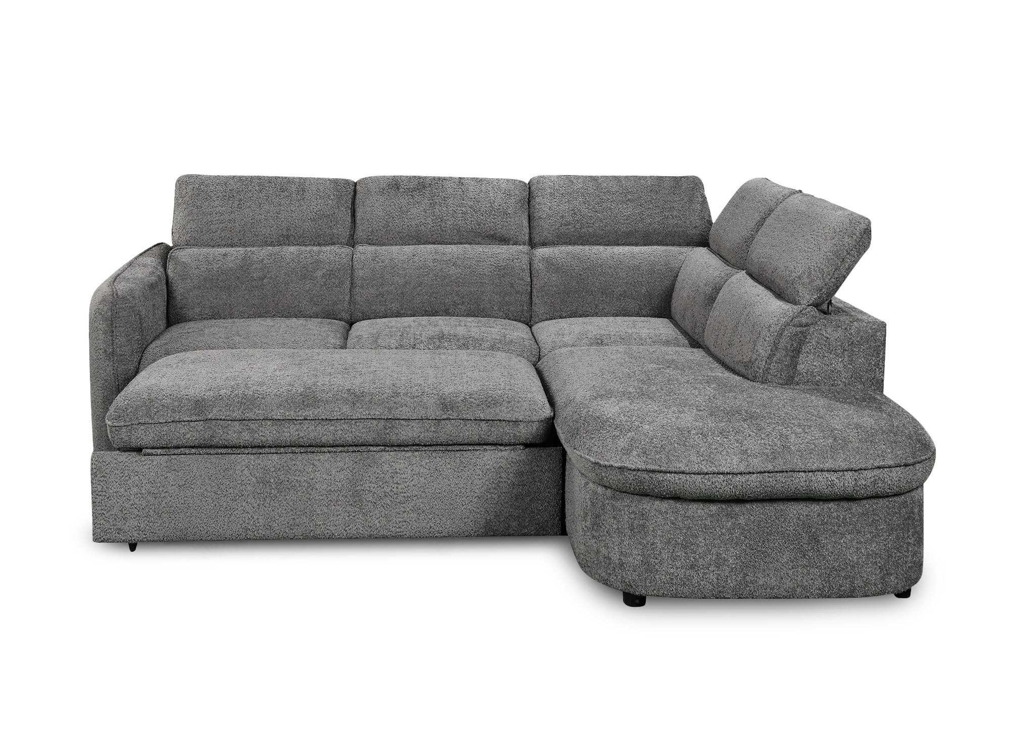 Canapé d'angle convertible avec coffre de rangement en tissu bouclette gris BAYA - angle droit