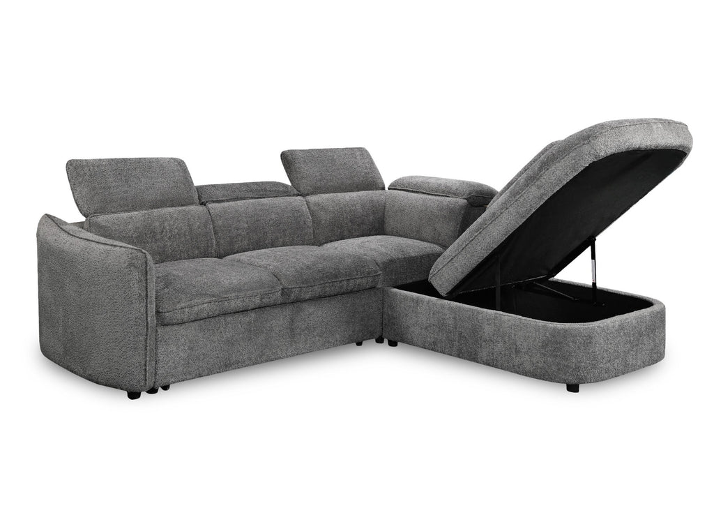 Canapé d'angle convertible avec coffre de rangement en tissu bouclette gris BAYA - angle droit