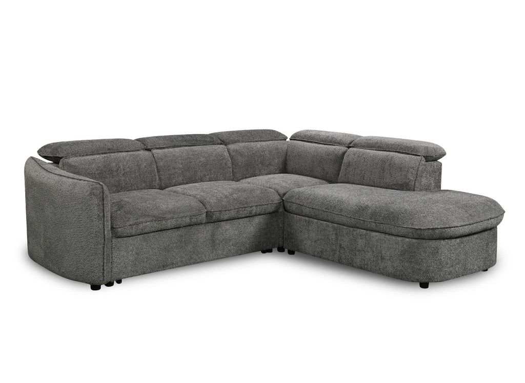 Canapé d'angle convertible avec coffre de rangement en tissu bouclette gris BAYA - angle droit