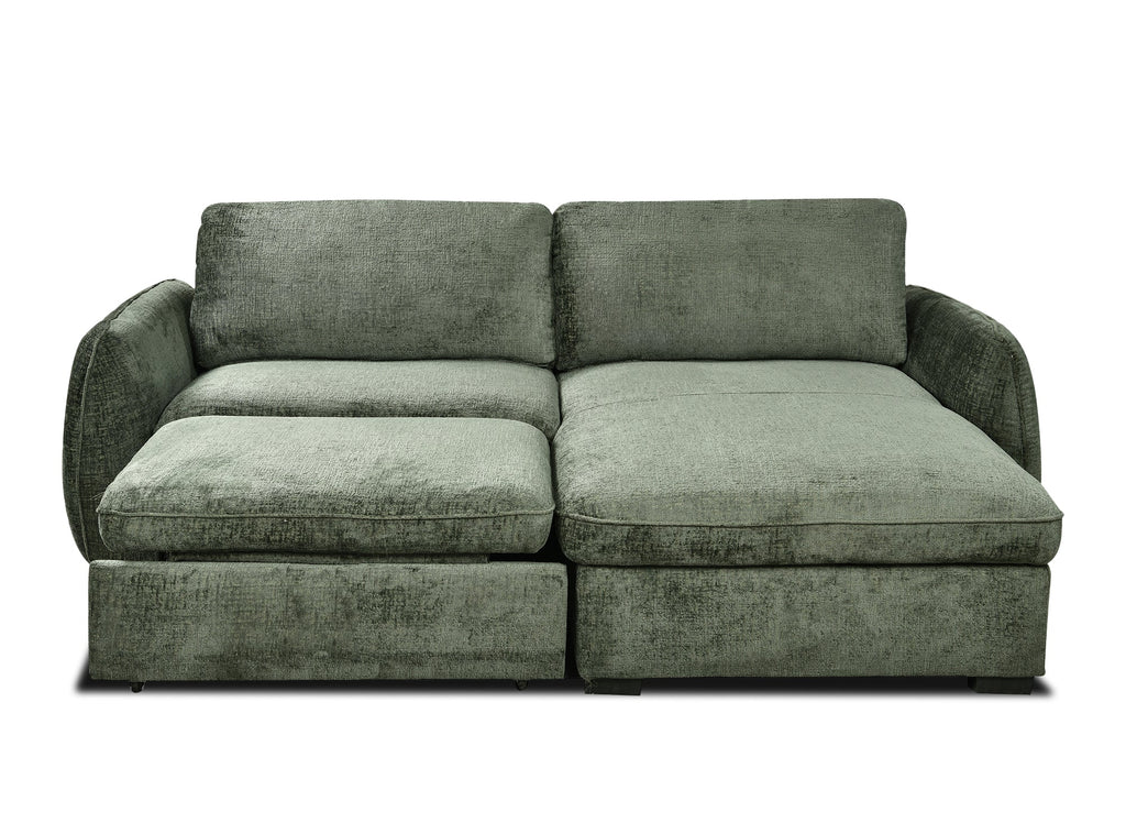 Canapé d'angle convertible et réversible avec coffre en velours chiné vert kaki LIORA