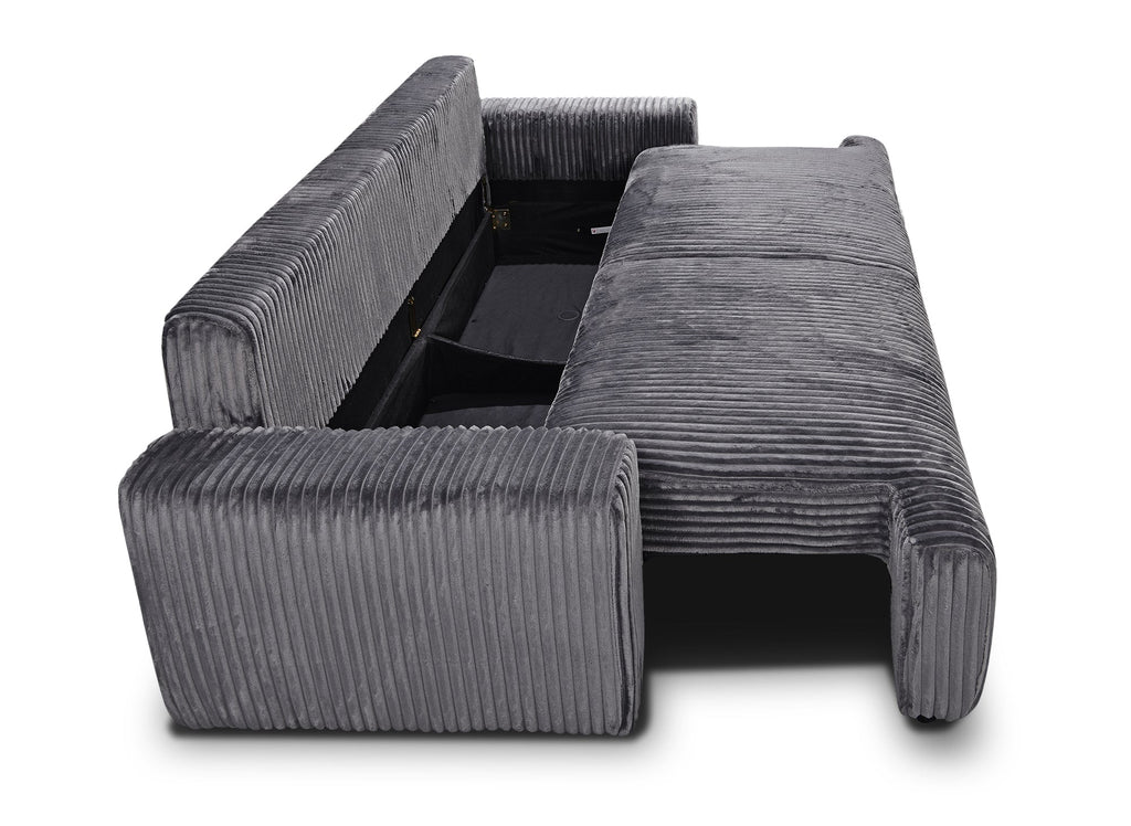 Canapé convertible avec coffre en velours côtelé épais gris MILO