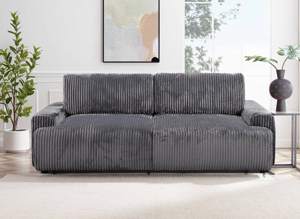 Canapé convertible avec coffre en velours côtelé épais gris MILO