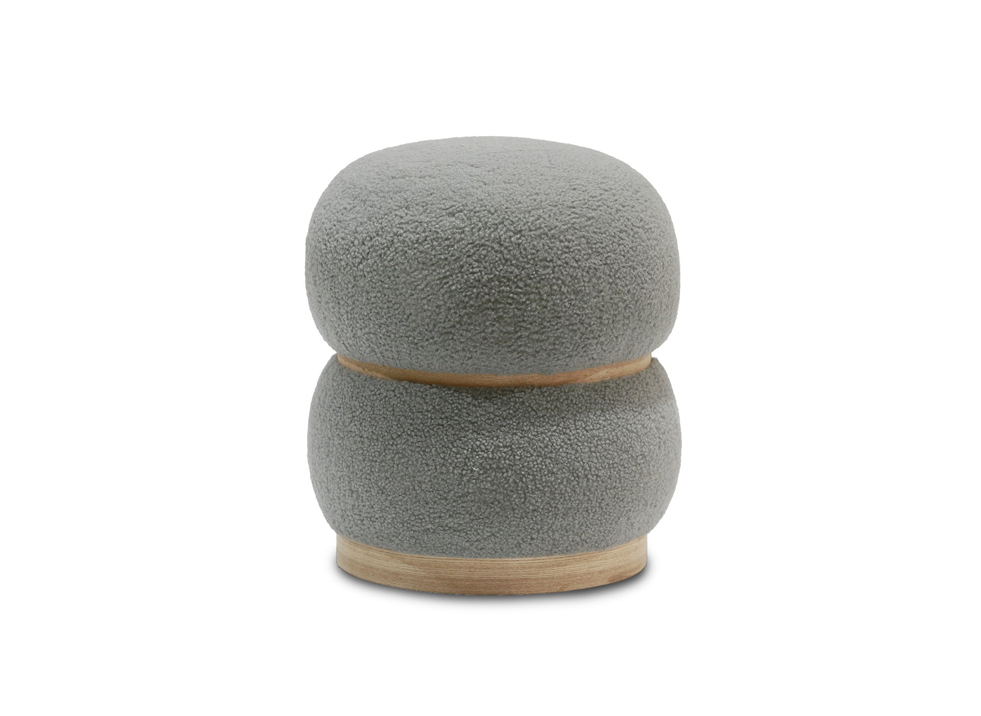 Pouf design en tissu effet peau de mouton gris et bois SNOW