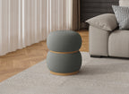 SNOW designer pouf in grey sheepskin-effect fabric and wood