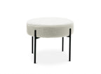 Pouf en tissu effet peau de mouton blanc écru et pieds en métal noir LEYAN