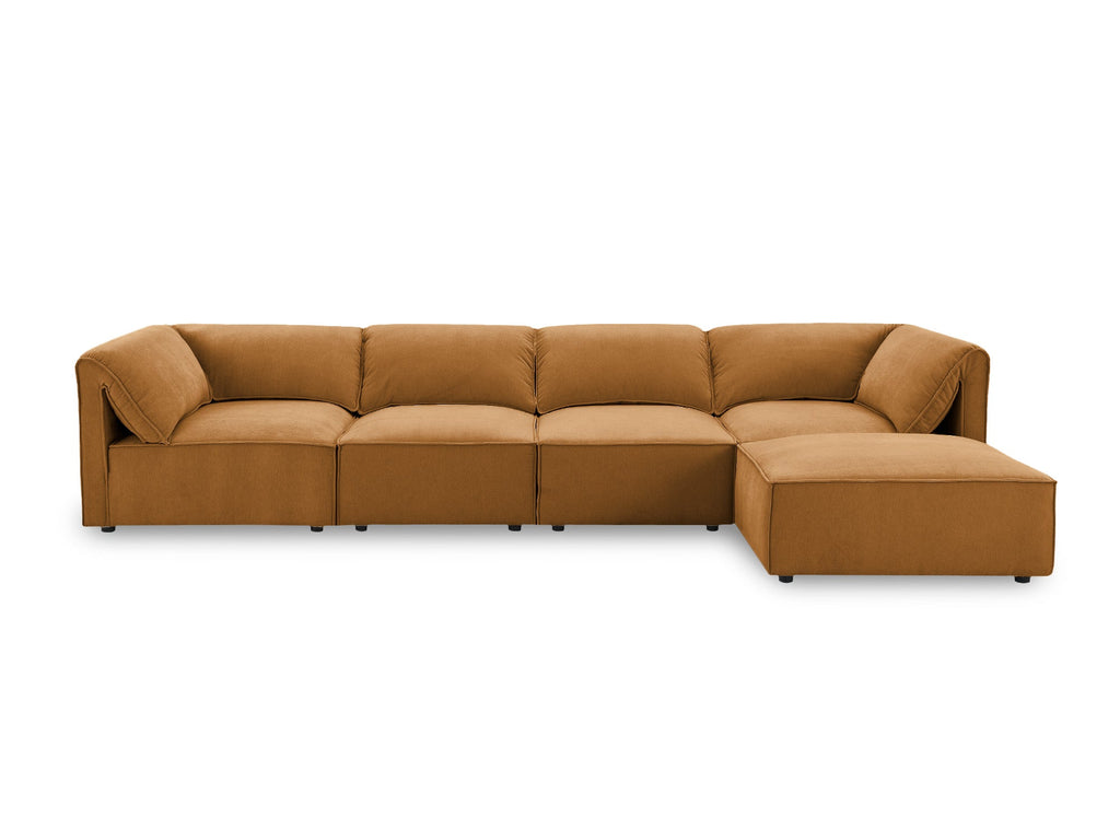 Canapé d'angle modulable en velours moutarde HARINA