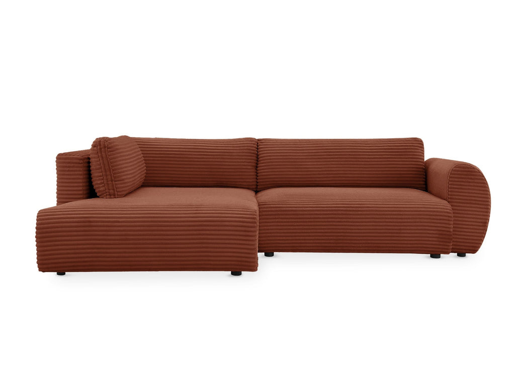 Canapé d'angle convertible avec méridienne et coffre en gros côtelé terracotta TILDA - Angle gauche