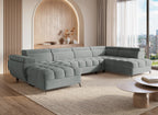 Canapé panoramique convertible matelassé avec coffre en velours gris LUCIANO - Angle gauche
