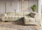 Canapé d'angle convertible matelassé avec coffre en velours beige LUCIANO - Angle droit