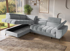 Canapé d'angle convertible matelassé avec coffre en velours gris LUCIANO - Angle gauche