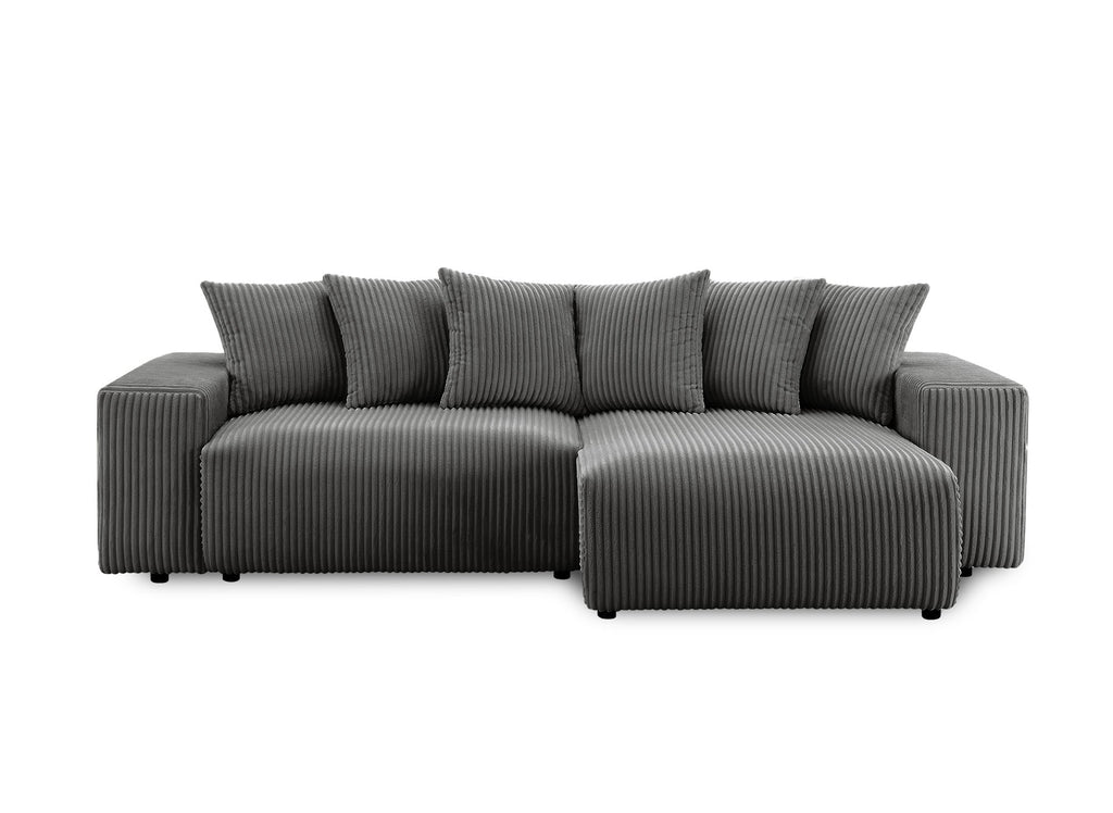 Canapé d'angle réversible convertible avec coffre en velours côtelé épais gris NOELIA