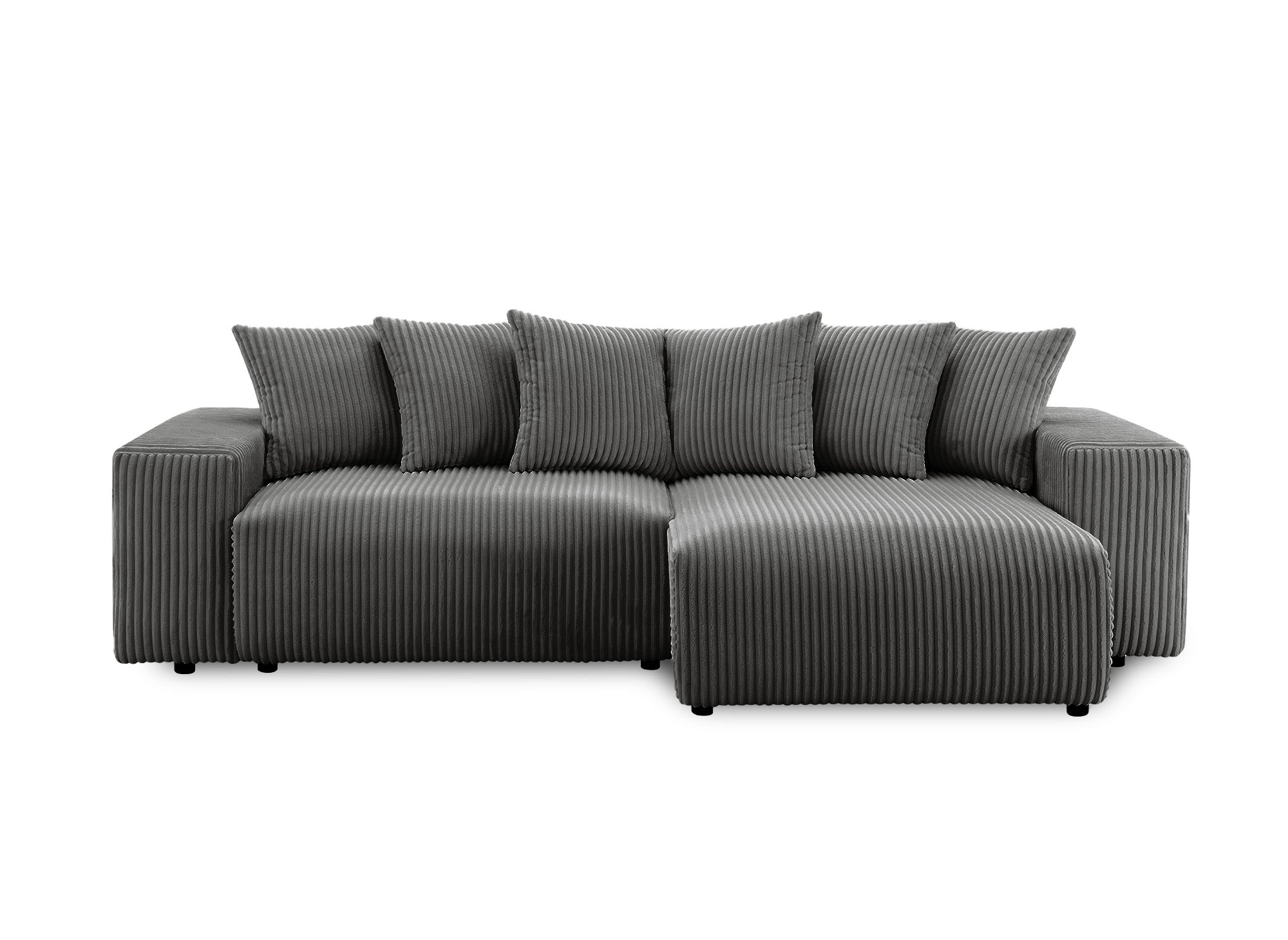 Canapé d'angle réversible convertible avec coffre en velours côtelé épais gris NOELIA