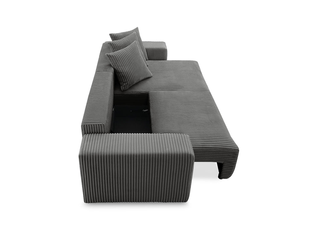 Canapé d'angle réversible convertible avec coffre en velours côtelé épais gris NOELIA