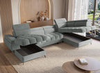 Canapé panoramique convertible matelassé avec coffre en velours gris LUCIANO - Angle gauche