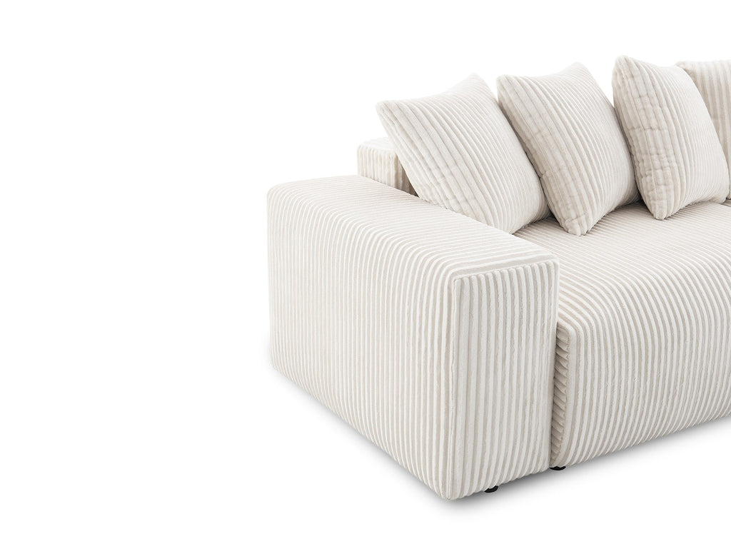 Canapé panoramique réversible convertible avec coffre en velours côtelé épais beige NOELIA