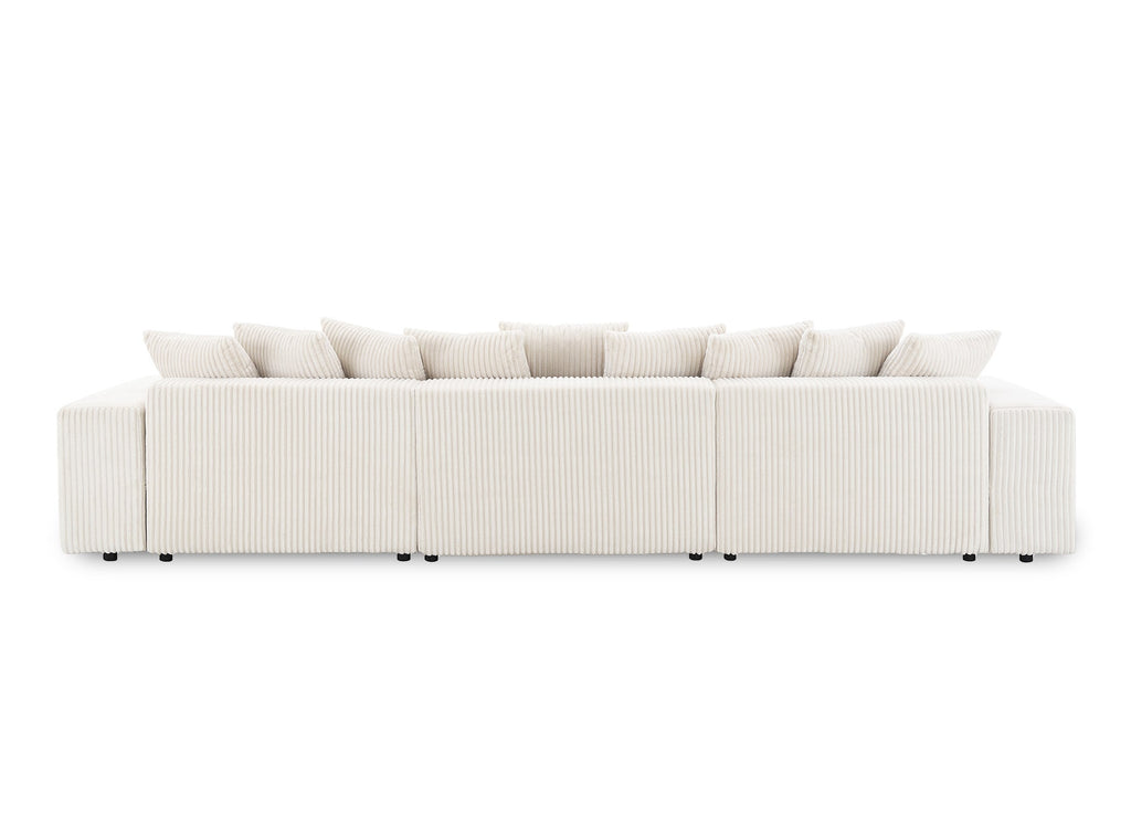 Canapé panoramique réversible convertible avec coffre en velours côtelé épais beige NOELIA