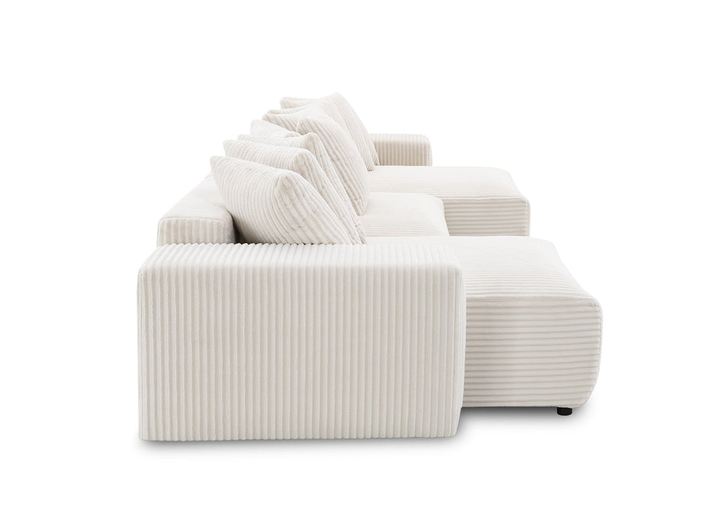 Canapé panoramique réversible convertible avec coffre en velours côtelé épais beige NOELIA