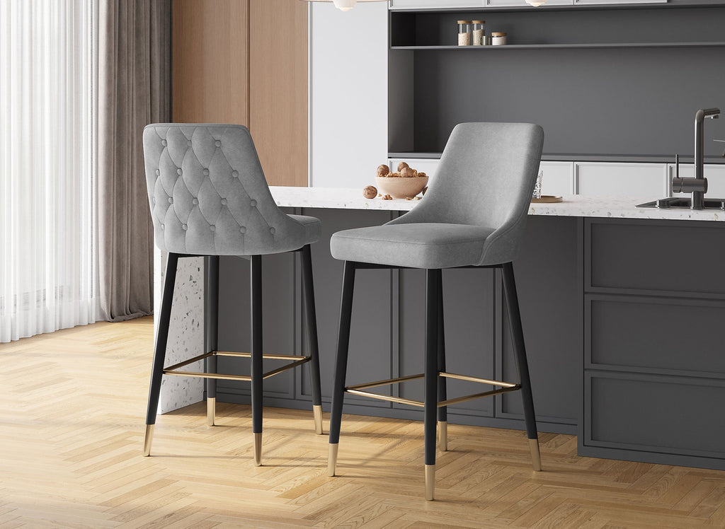 Lot de 2 tabourets de bar en velours gris DORINA