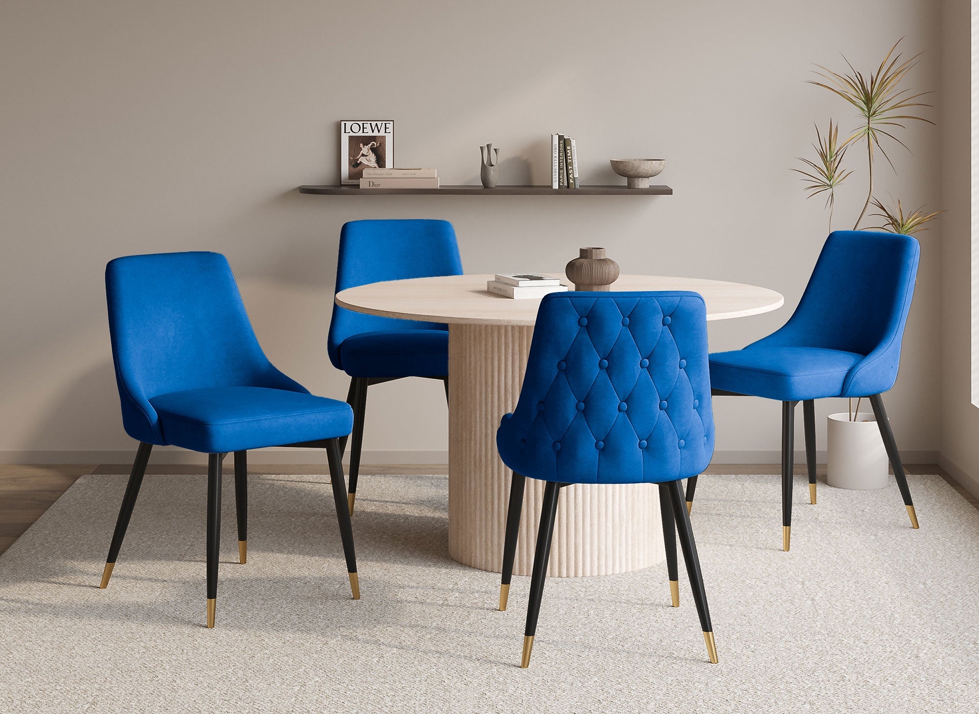 Lot de 2 chaises capitonnées en velours bleu DORINA