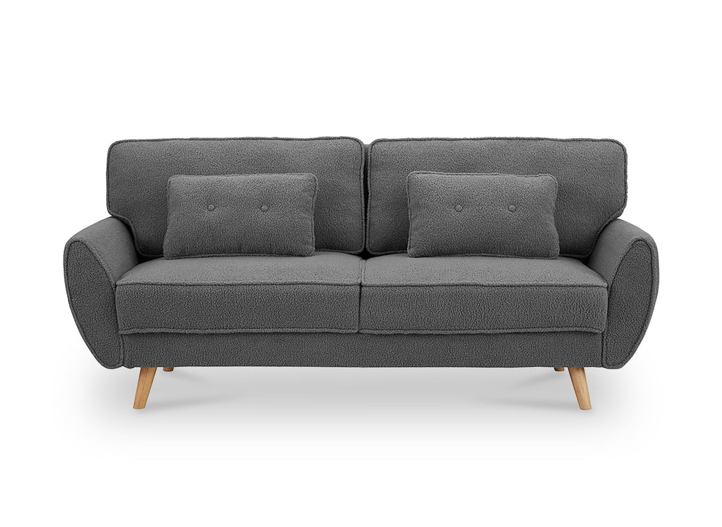Canapé clic clac en tissu bouclette gris avec pieds en bois PANAMA