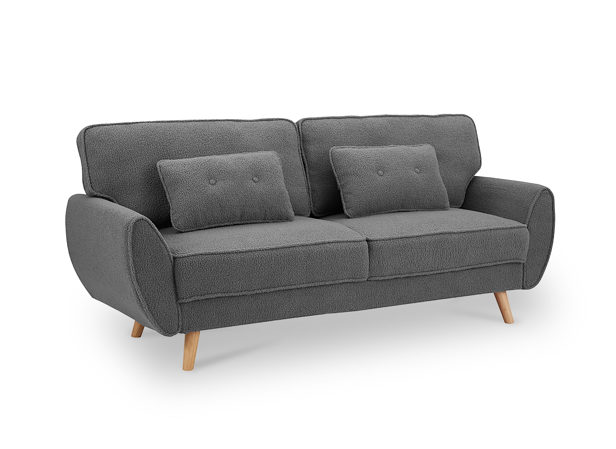 Canapé clic clac en tissu bouclette gris avec pieds en bois PANAMA