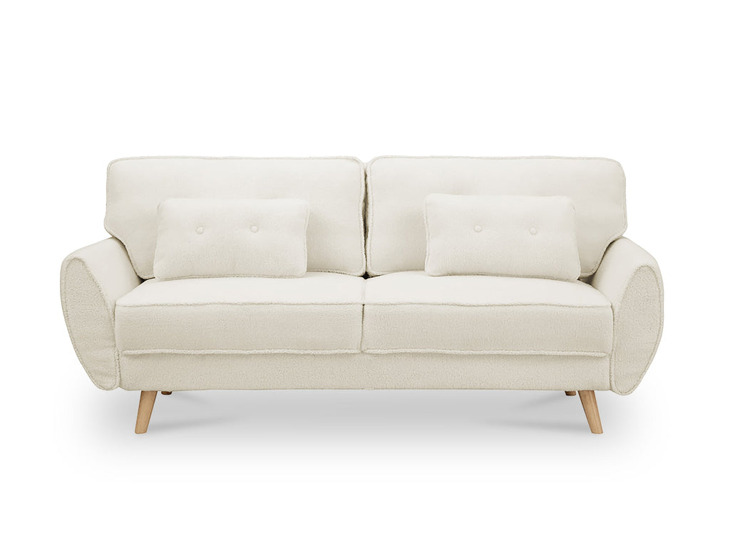 Canapé clic clac en tissu bouclette blanc écru avec pieds en bois PANAMA