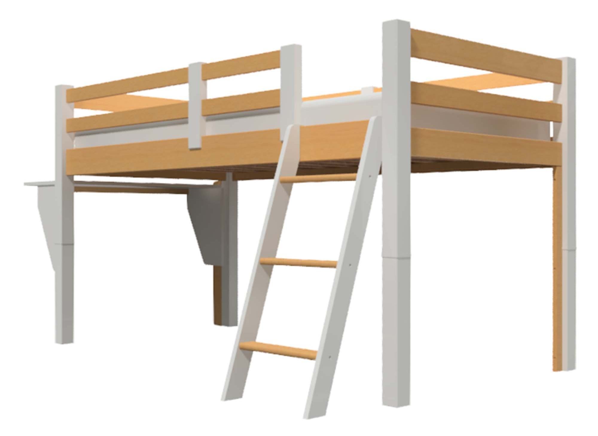Lit mezzanine mi-hauteur 90 x 190 cm en bois et blanc ARMAND