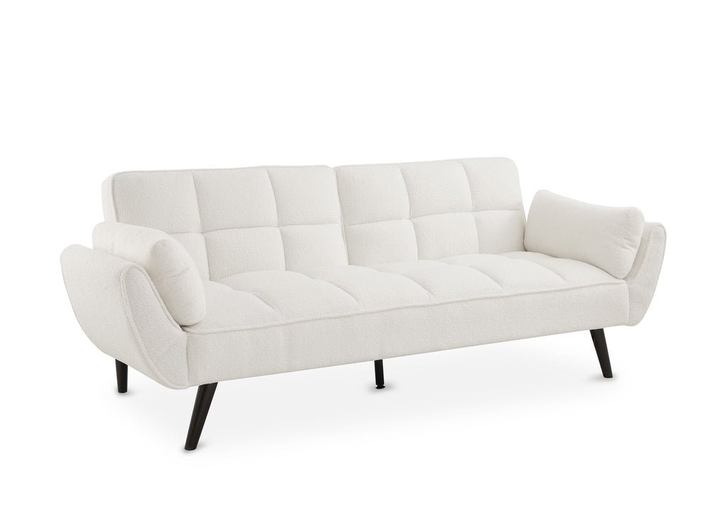 Canapé clic clac 3 places en tissu bouclette blanc écru NARA