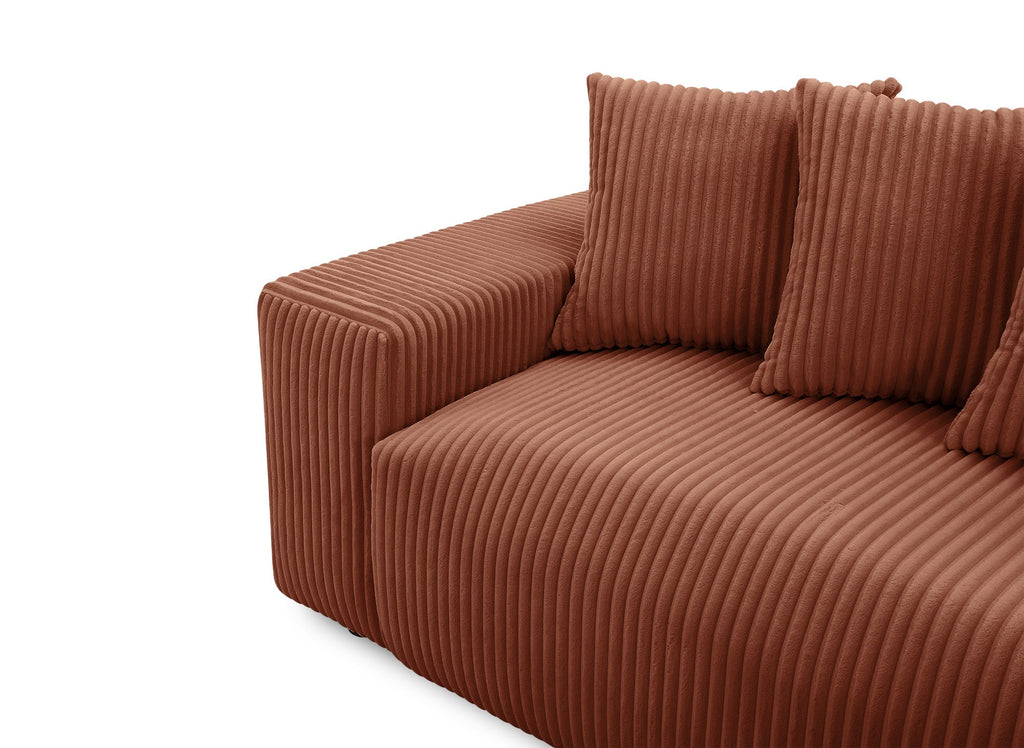 Canapé d'angle réversible convertible avec coffre en velours côtelé épais terracotta NOELIA