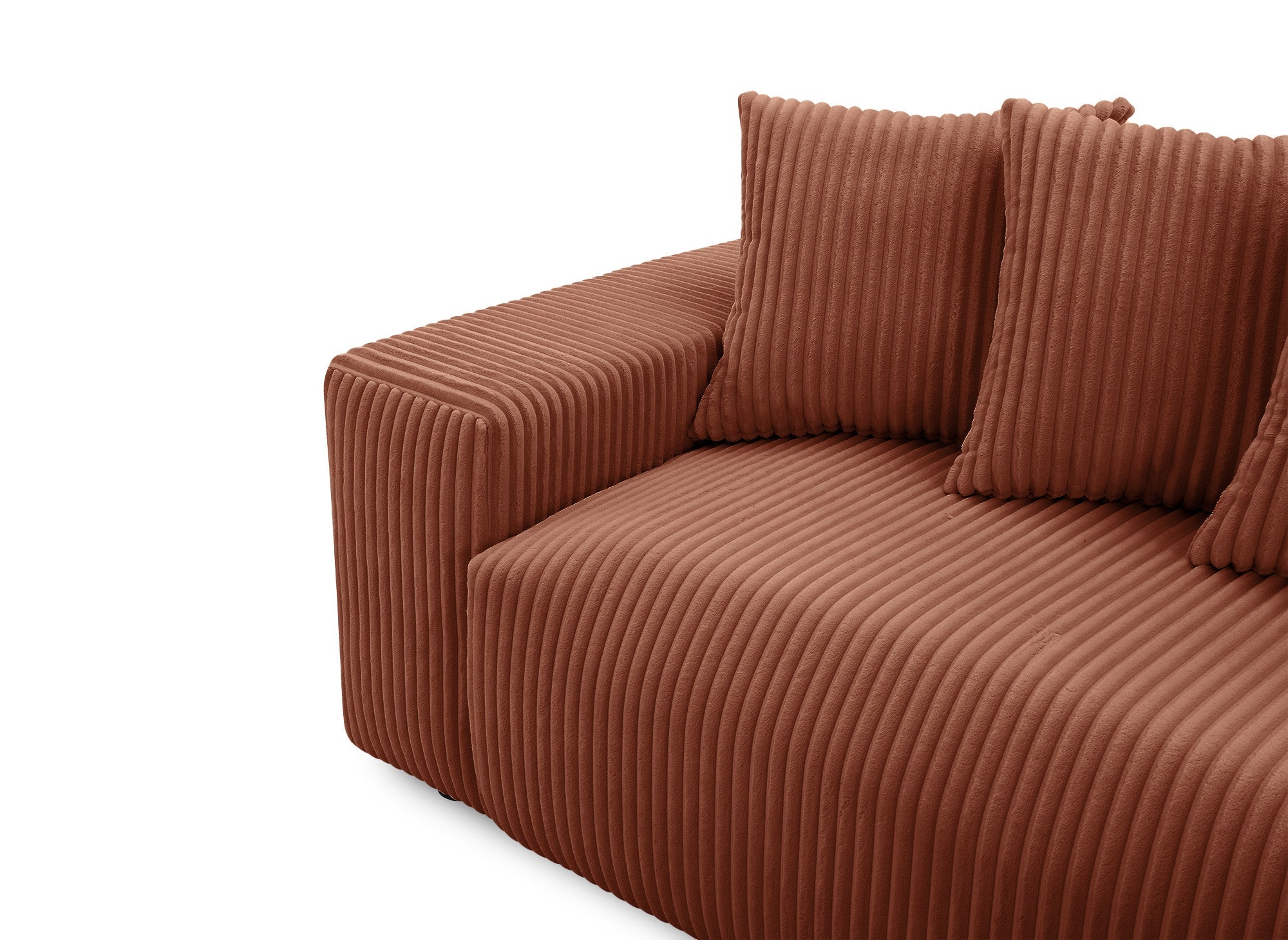 Canapé d'angle réversible convertible avec coffre en velours côtelé épais terracotta NOELIA