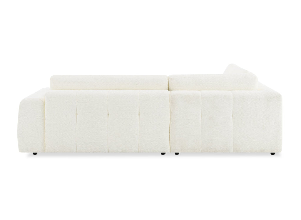 Canapé d'angle convertible avec coffre en tissu bouclette écru HAVEN - Angle gauche