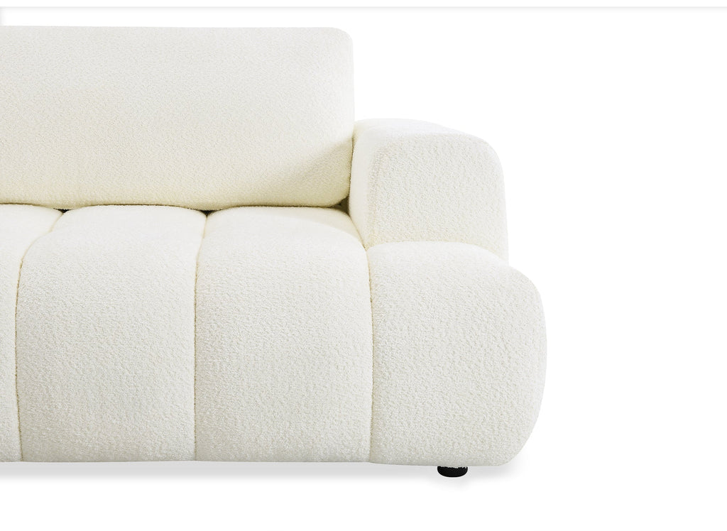 Canapé d'angle convertible avec coffre en tissu bouclette écru HAVEN - Angle gauche